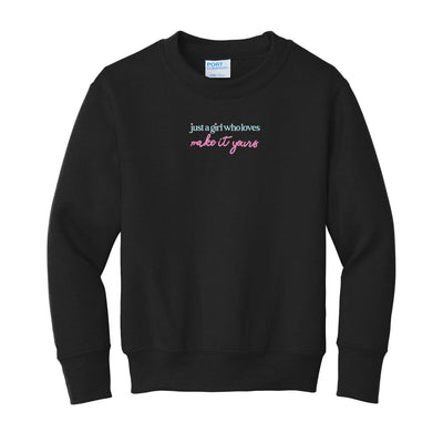 Kids Make It Yours™ 'Just A Girl Who Loves' Crewneck Sweatshirt - United Monograms