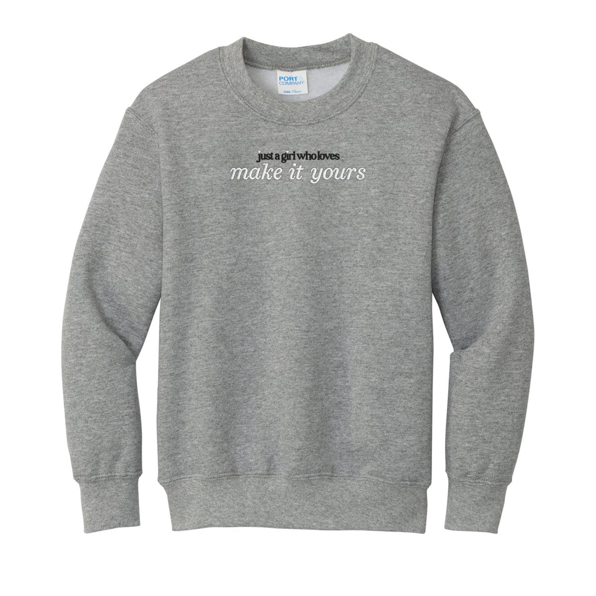 Kids Make It Yours™ 'Just A Girl Who Loves' Crewneck Sweatshirt - United Monograms