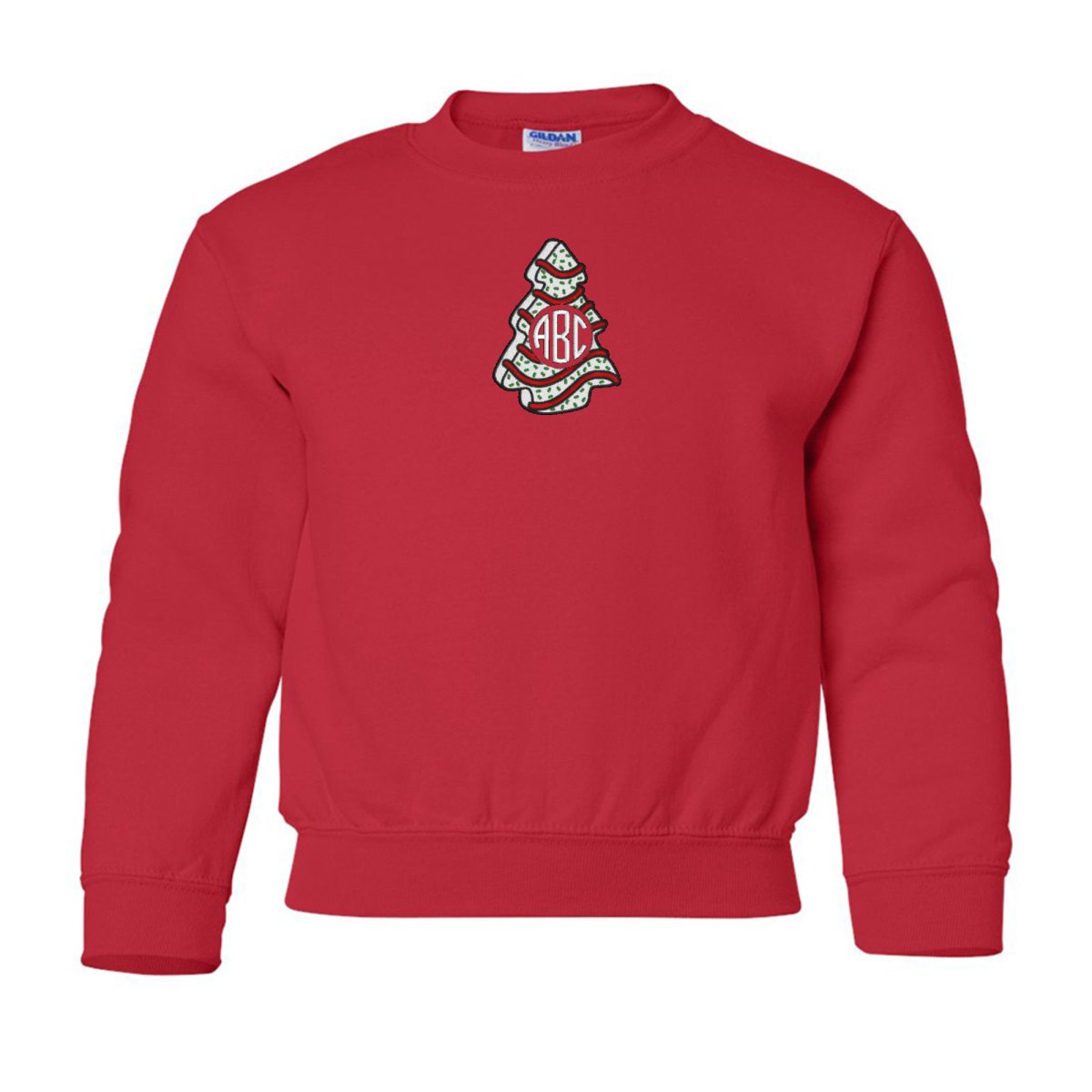 Kids Monogrammed 'Christmas Tree Zebra Cake' Crewneck Sweatshirt - United Monograms