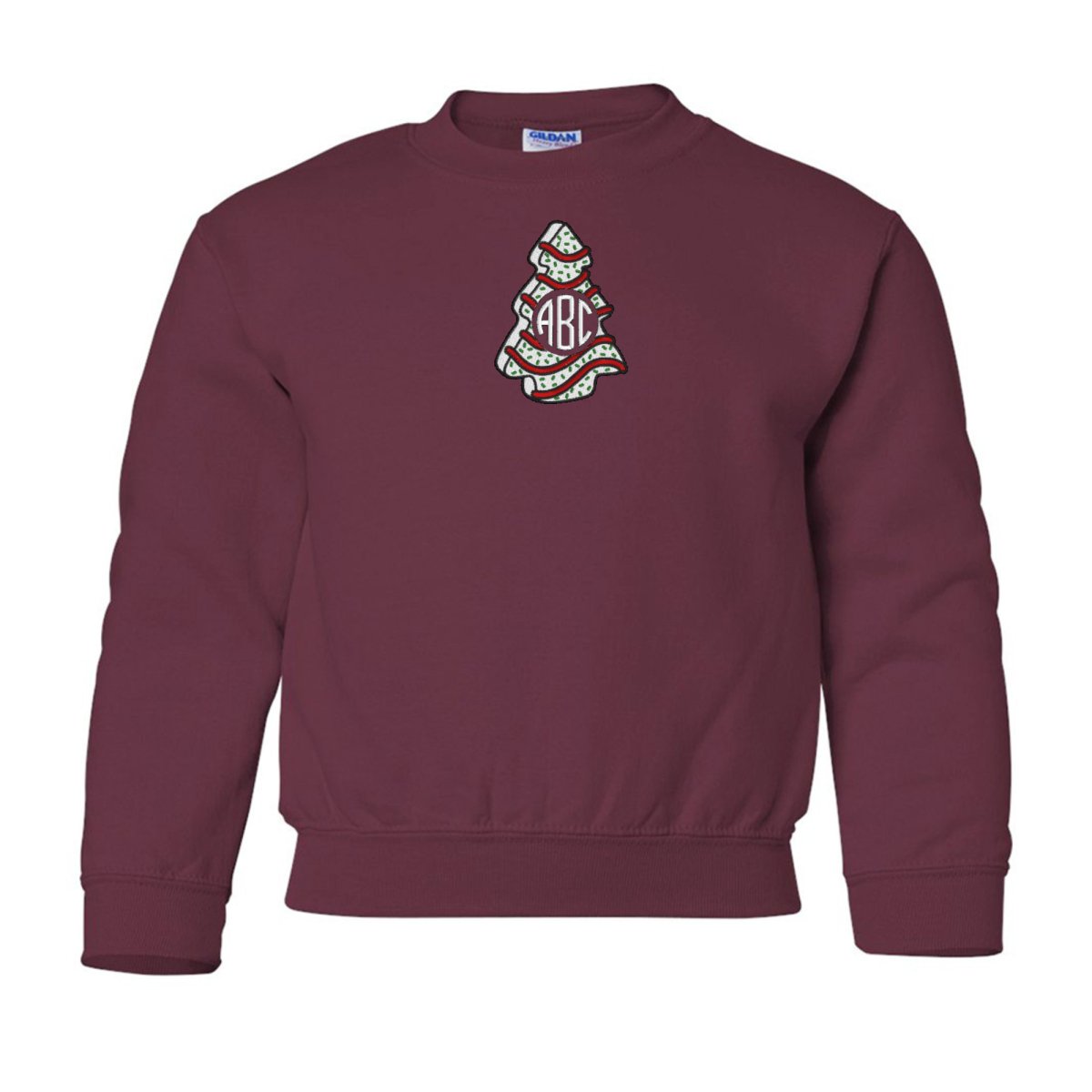 Kids Monogrammed 'Christmas Tree Zebra Cake' Crewneck Sweatshirt - United Monograms