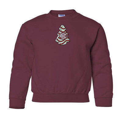 Kids Monogrammed 'Christmas Tree Zebra Cake' Crewneck Sweatshirt - United Monograms
