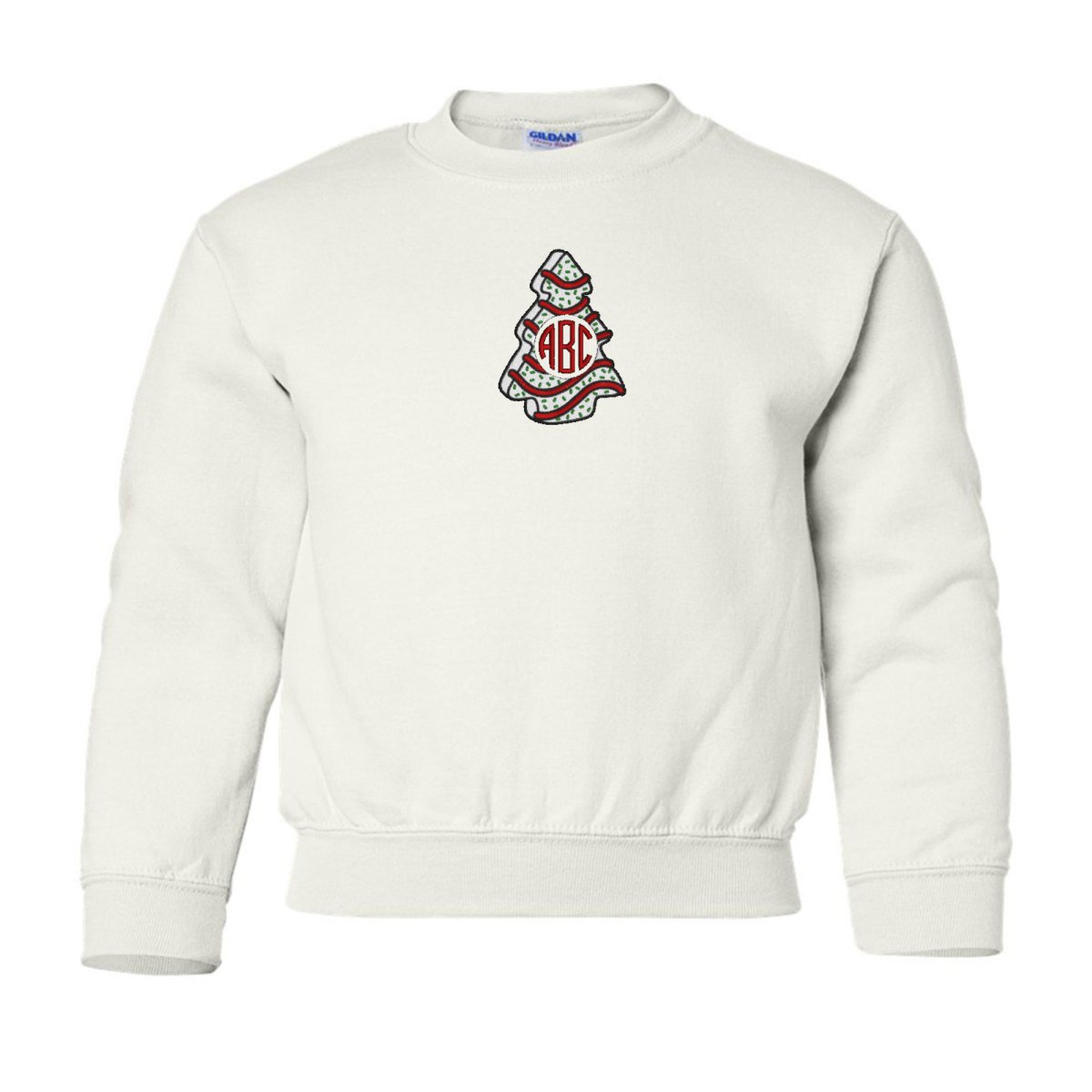 Kids Monogrammed 'Christmas Tree Zebra Cake' Crewneck Sweatshirt - United Monograms