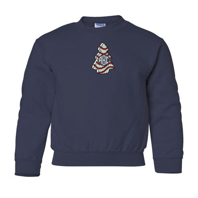 Kids Monogrammed 'Christmas Tree Zebra Cake' Crewneck Sweatshirt - United Monograms