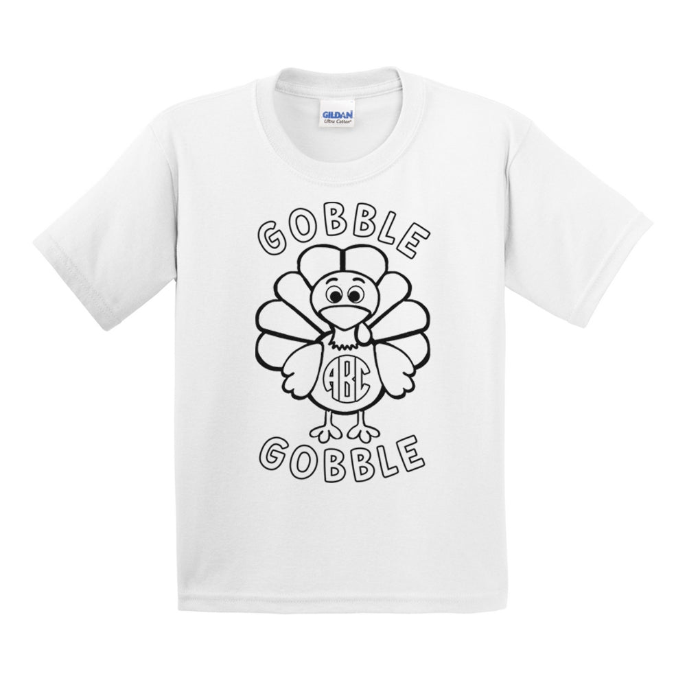 Kids Monogrammed Coloring 'Gobble Gobble' T-Shirt - United Monograms