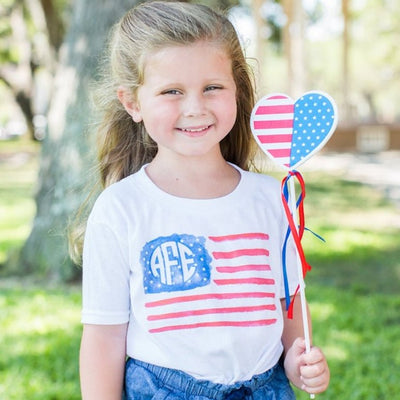 Kids Monogrammed 'Watercolor American Flag' T - Shirt - United Monograms