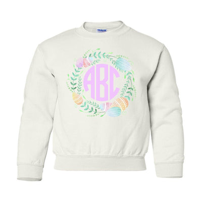 Kids Monogrammed 'Watercolor Easter Wreath' Crewneck Sweatshirt - United Monograms