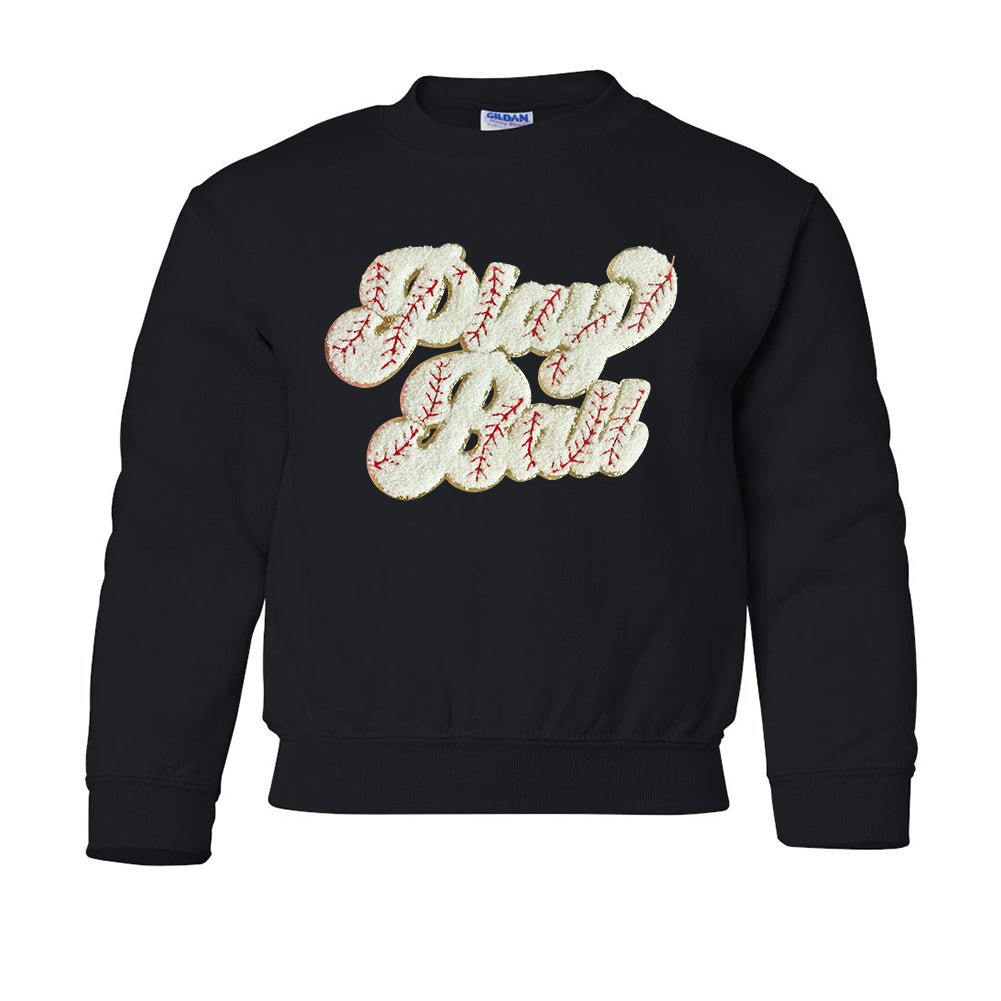 Kids Play Ball Letter Patch Crewneck Sweatshirt - United Monograms
