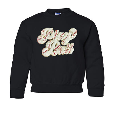 Kids Play Ball Letter Patch Crewneck Sweatshirt - United Monograms