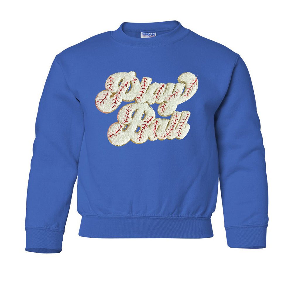Kids Play Ball Letter Patch Crewneck Sweatshirt - United Monograms