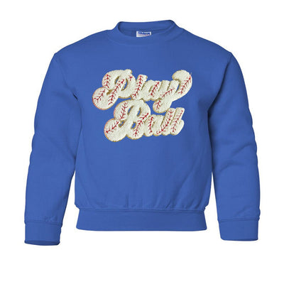 Kids Play Ball Letter Patch Crewneck Sweatshirt - United Monograms