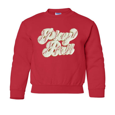 Kids Play Ball Letter Patch Crewneck Sweatshirt - United Monograms