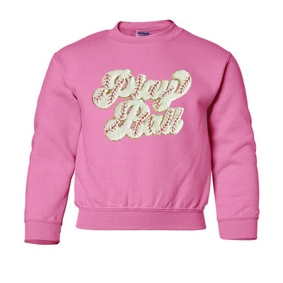 Kids Play Ball Letter Patch Crewneck Sweatshirt - United Monograms