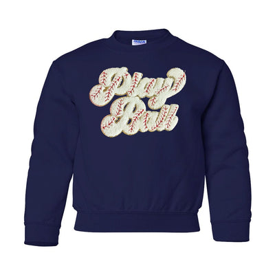 Kids Play Ball Letter Patch Crewneck Sweatshirt - United Monograms