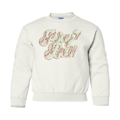 Kids Play Ball Letter Patch Crewneck Sweatshirt - United Monograms