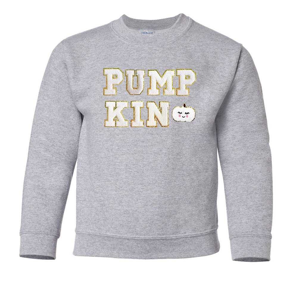 Kids Pumpkin Letter Patch Crewneck Sweatshirt - United Monograms
