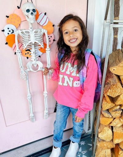 Kids Pumpkin Letter Patch Crewneck Sweatshirt - United Monograms