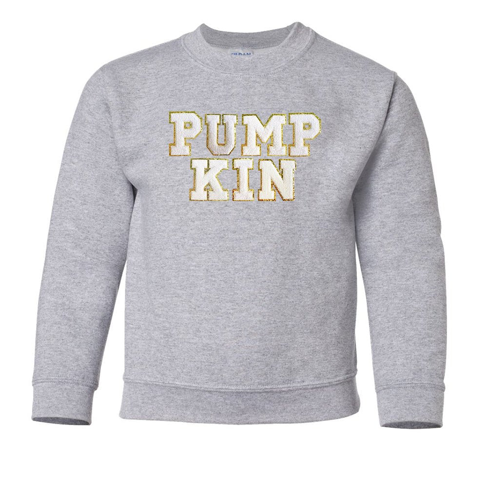 Kids Pumpkin Letter Patch Crewneck Sweatshirt - United Monograms