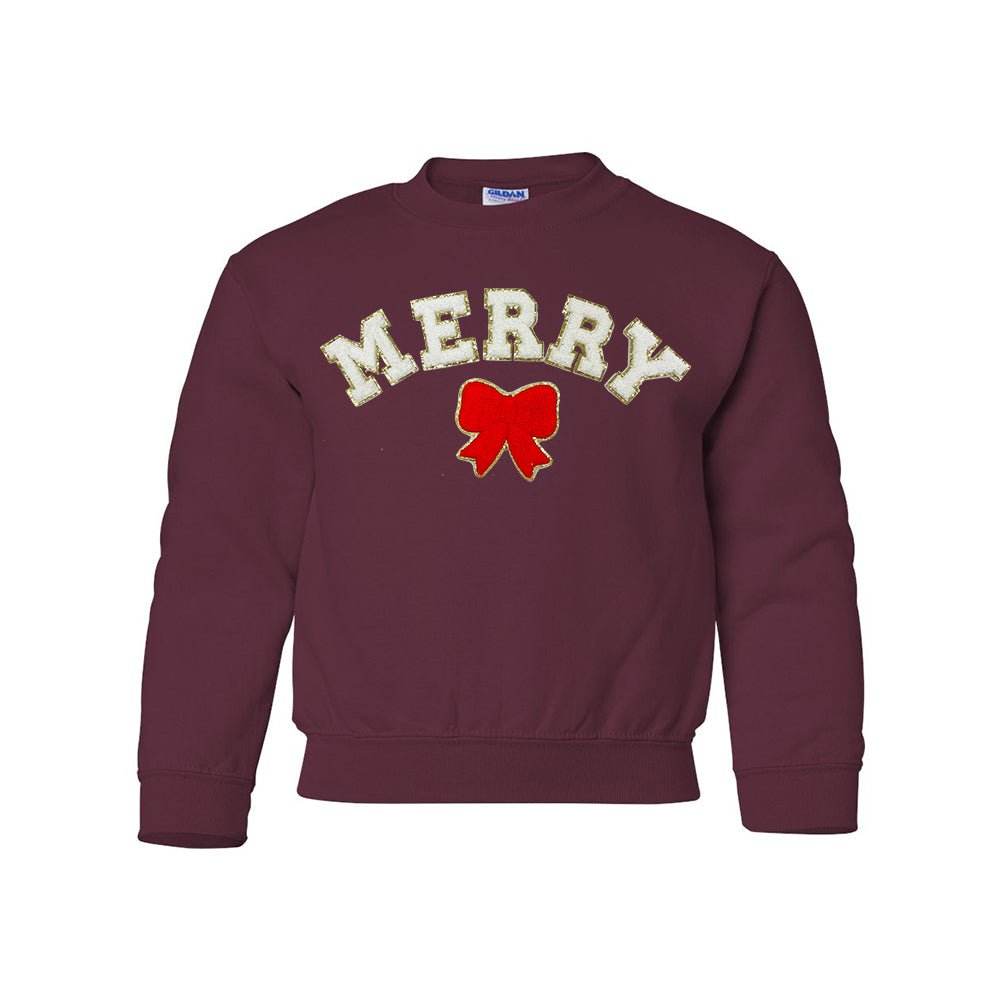 Kids White Merry Letter Patch Crewneck Sweatshirt - United Monograms