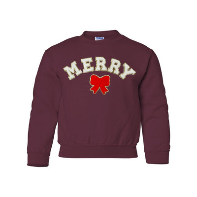 Kids White Merry Letter Patch Crewneck Sweatshirt - United Monograms