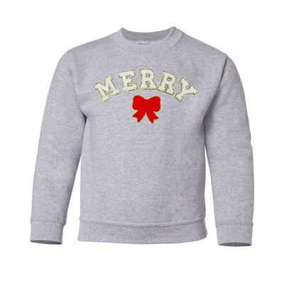 Kids White Merry Letter Patch Crewneck Sweatshirt - United Monograms