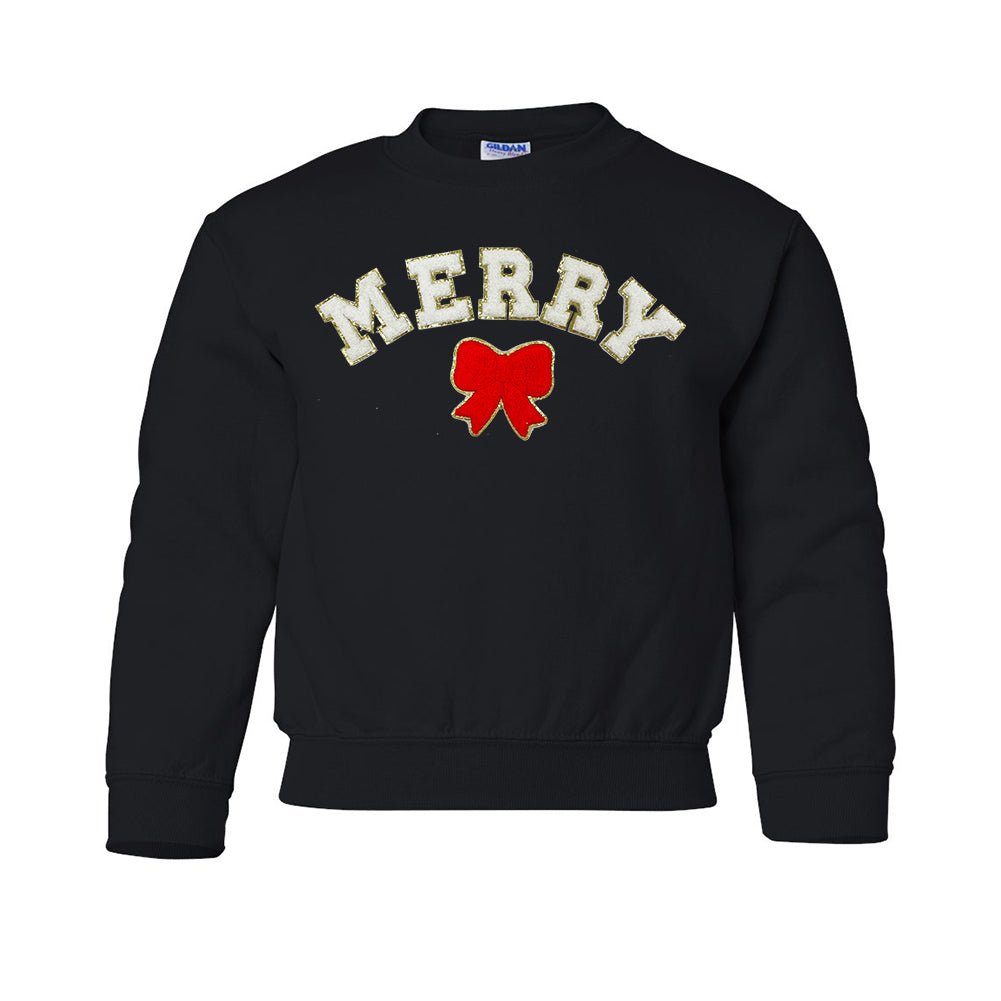 Kids White Merry Letter Patch Crewneck Sweatshirt - United Monograms