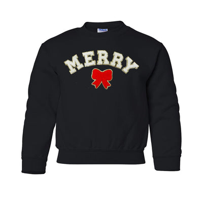 Kids White Merry Letter Patch Crewneck Sweatshirt - United Monograms