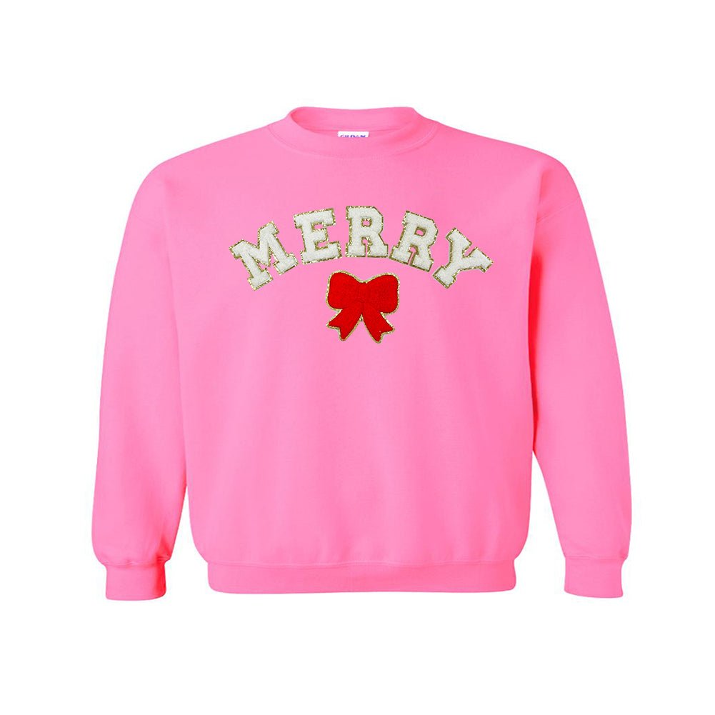Kids White Merry Letter Patch Crewneck Sweatshirt - United Monograms