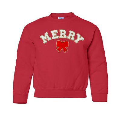 Kids White Merry Letter Patch Crewneck Sweatshirt - United Monograms