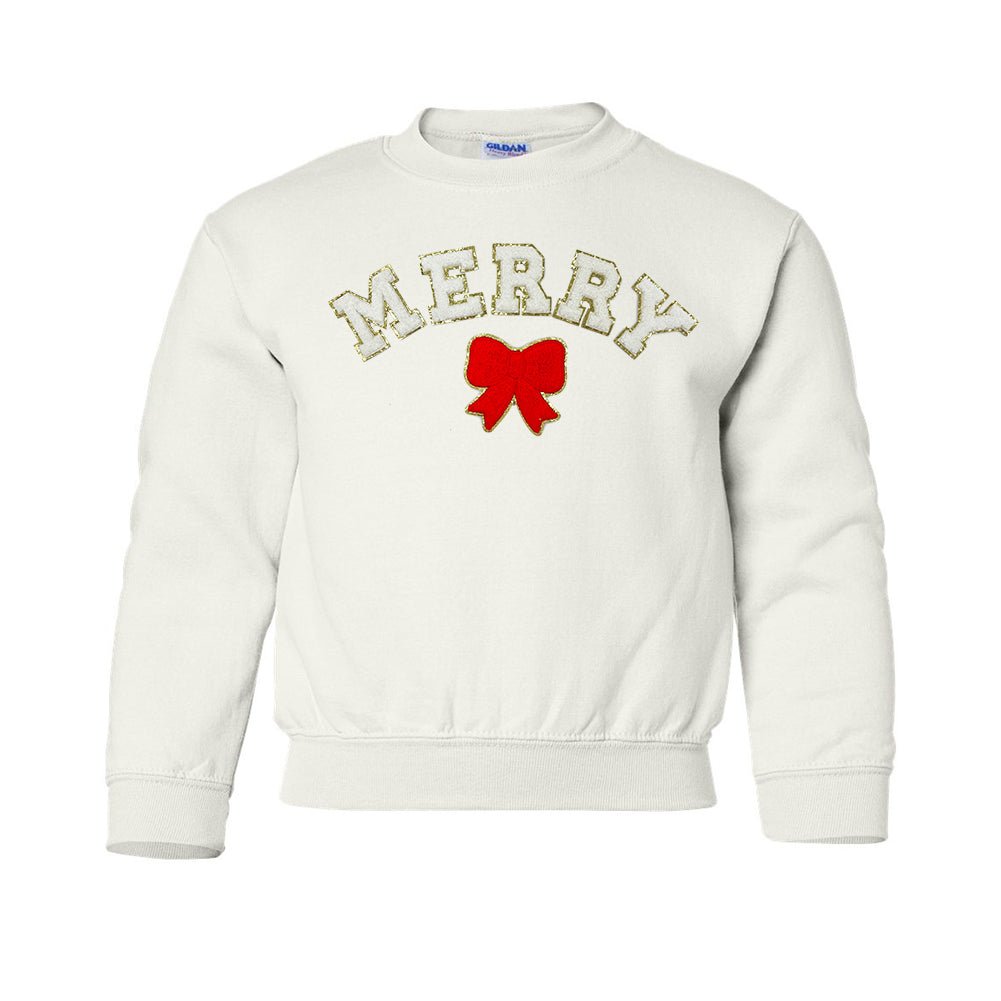 Kids White Merry Letter Patch Crewneck Sweatshirt - United Monograms