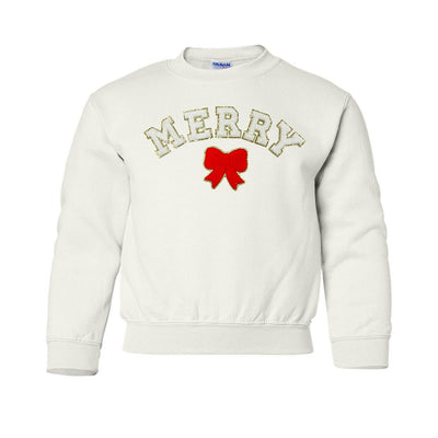 Kids White Merry Letter Patch Crewneck Sweatshirt - United Monograms
