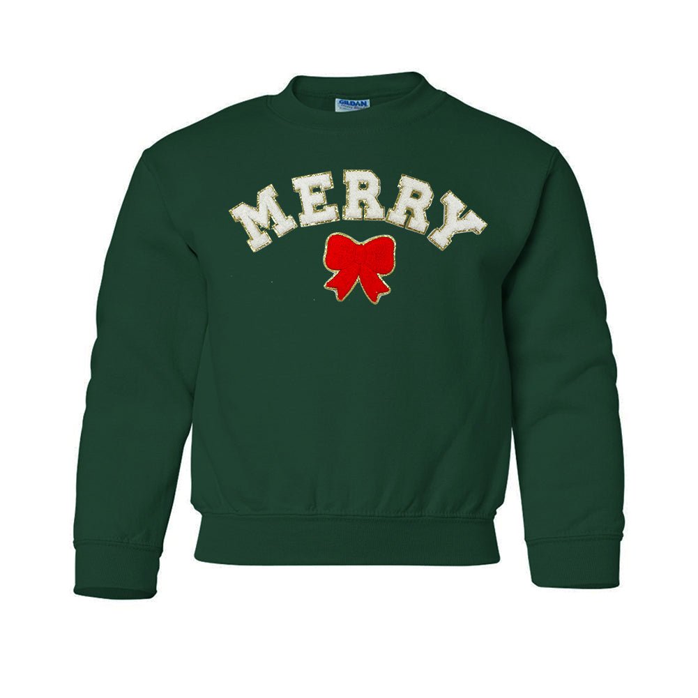 Kids White Merry Letter Patch Crewneck Sweatshirt - United Monograms