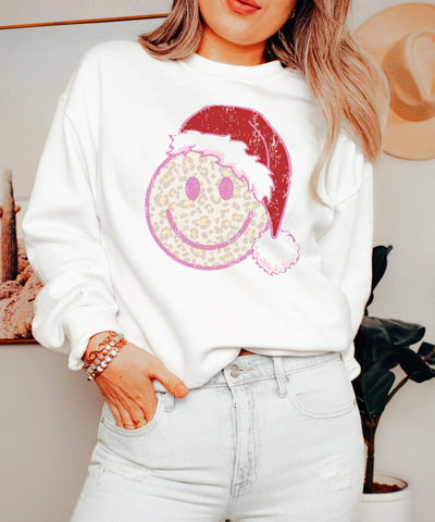'Leopard Smiley Santa' Crewneck Sweatshirt - United Monograms