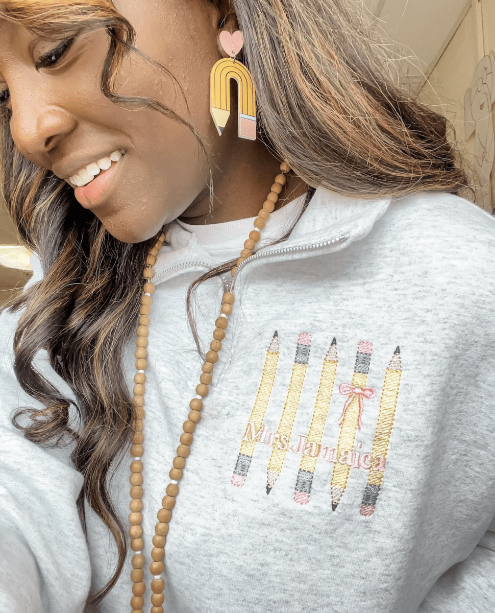 Make It Yours™ 'Bow & Pencil' Quarter Zip Sweatshirt - United Monograms