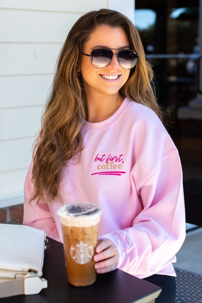 Make It Yours™ 'But First' Crewneck Sweatshirt - United Monograms