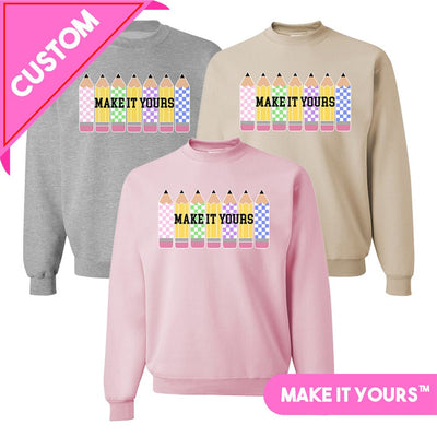 Make It Yours™ 'Checkered Pencils' Crewneck Sweatshirt - United Monograms