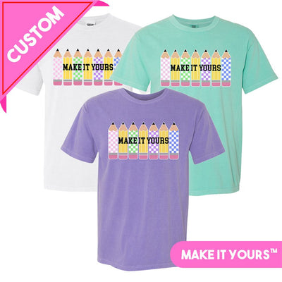 Make It Yours™ 'Checkered Pencils' T-Shirt - United Monograms