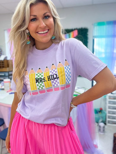 Make It Yours™ 'Checkered Pencils' T-Shirt - United Monograms
