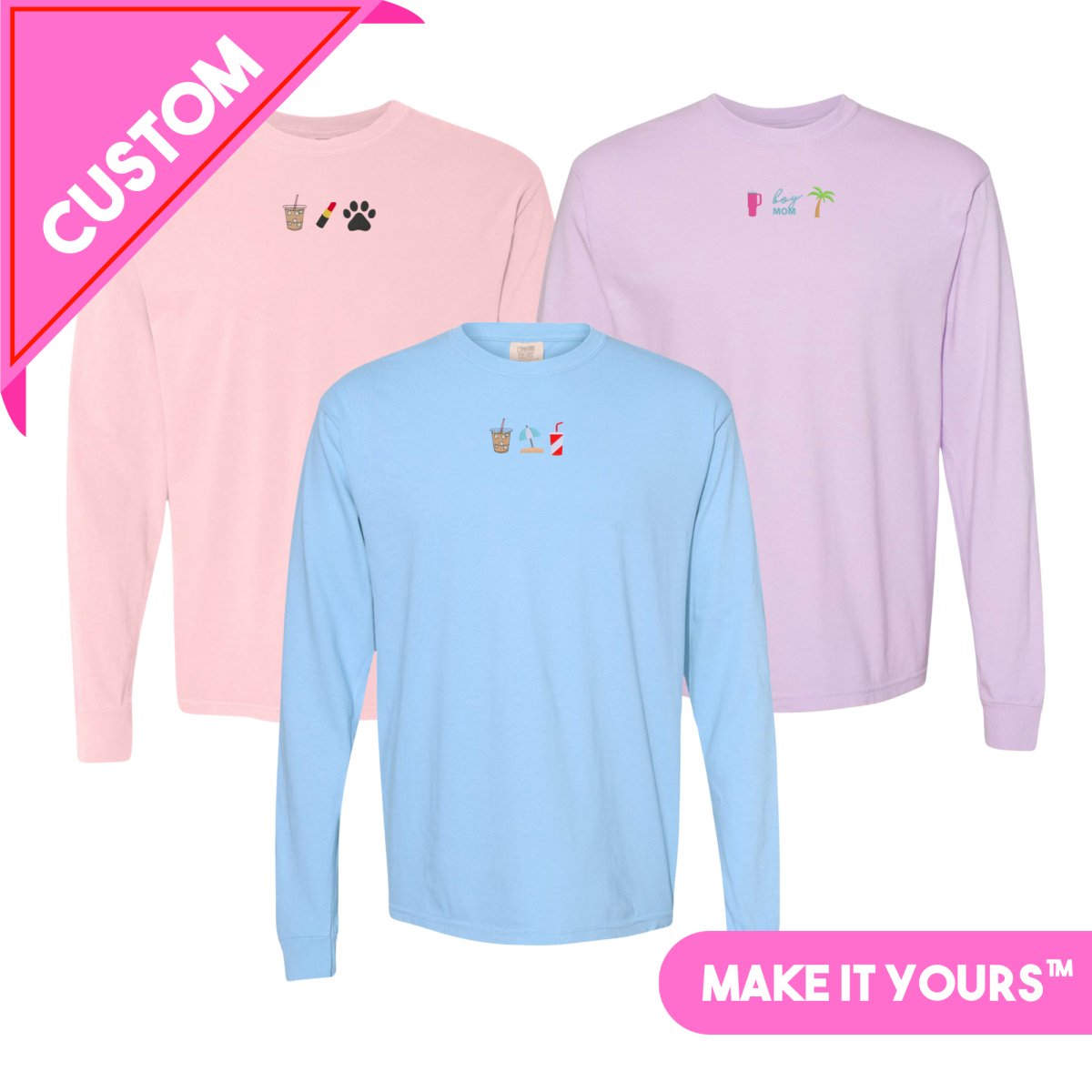 Make It Yours™ 'Favorite Things Icons' Embroidered Long Sleeve T-Shirt - United Monograms