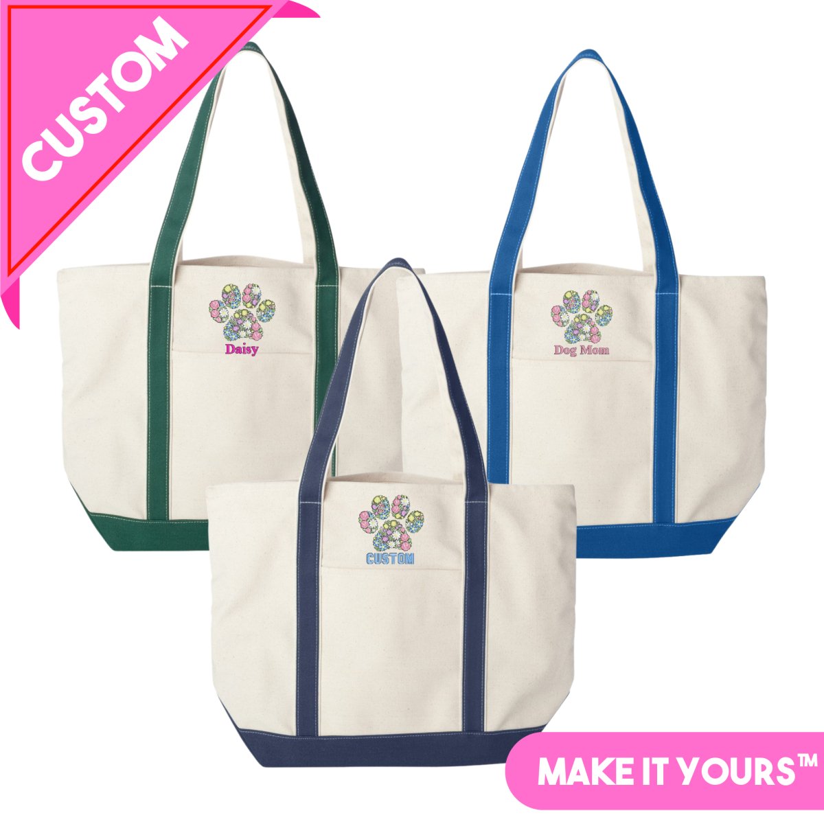 Make It Yours™ 'Floral Paw Print' Canvas Boat Tote - United Monograms