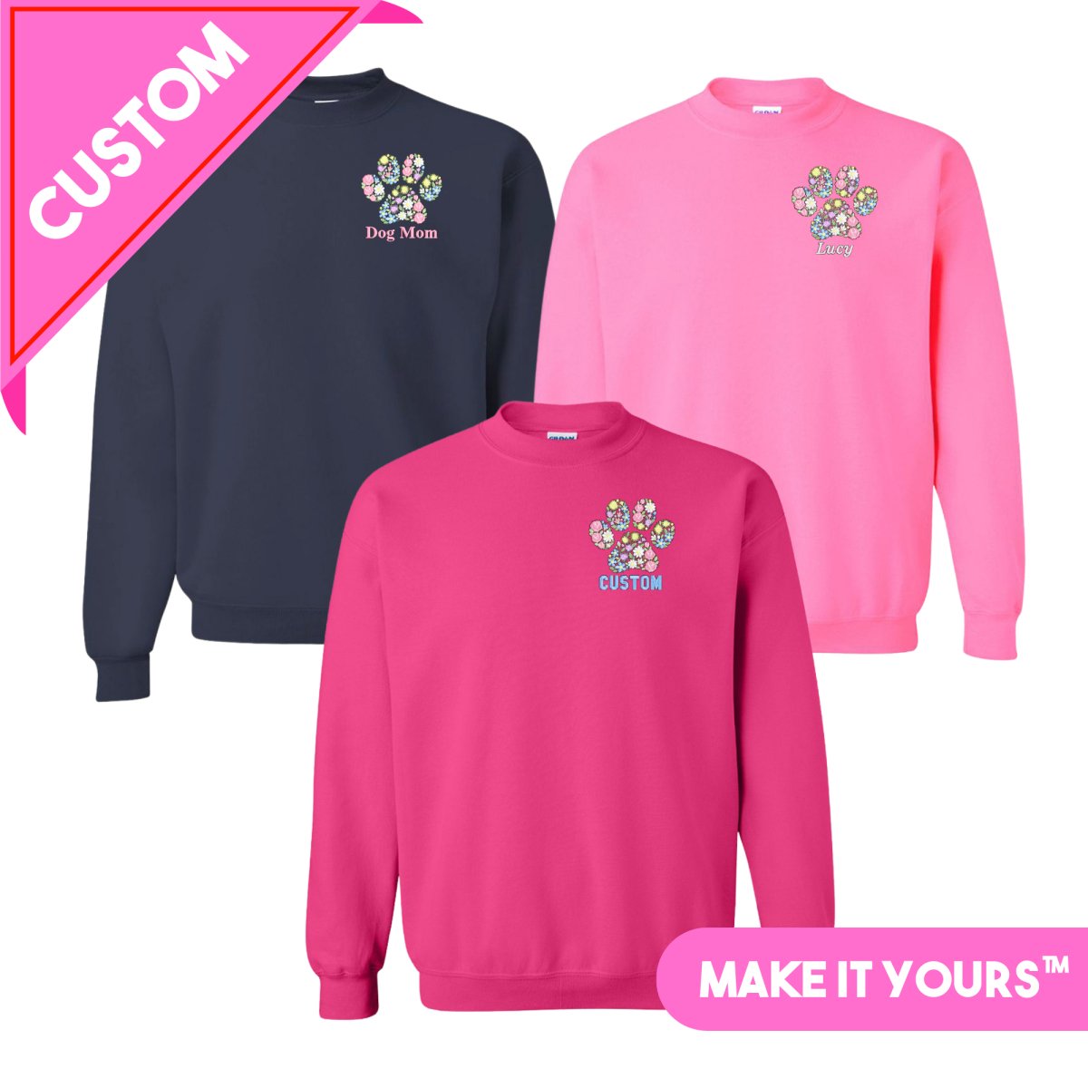 Make It Yours™ 'Floral Paw Print' Crewneck Sweatshirt - United Monograms