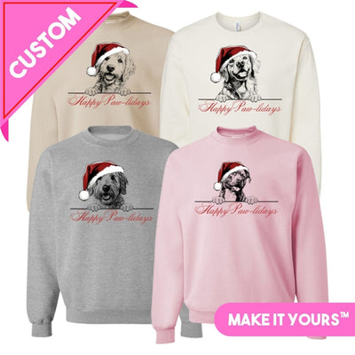 Make It Yours™ 'Happy Paw-lidays' Crewneck Sweatshirt - United Monograms