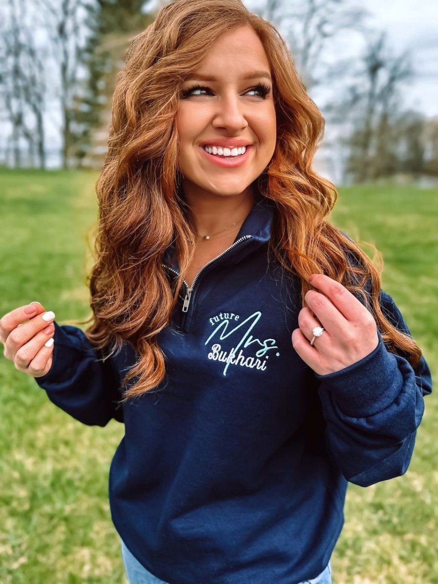 Make It Yours™ 'Mrs./Future Mrs.' Quarter Zip Sweatshirt - United Monograms