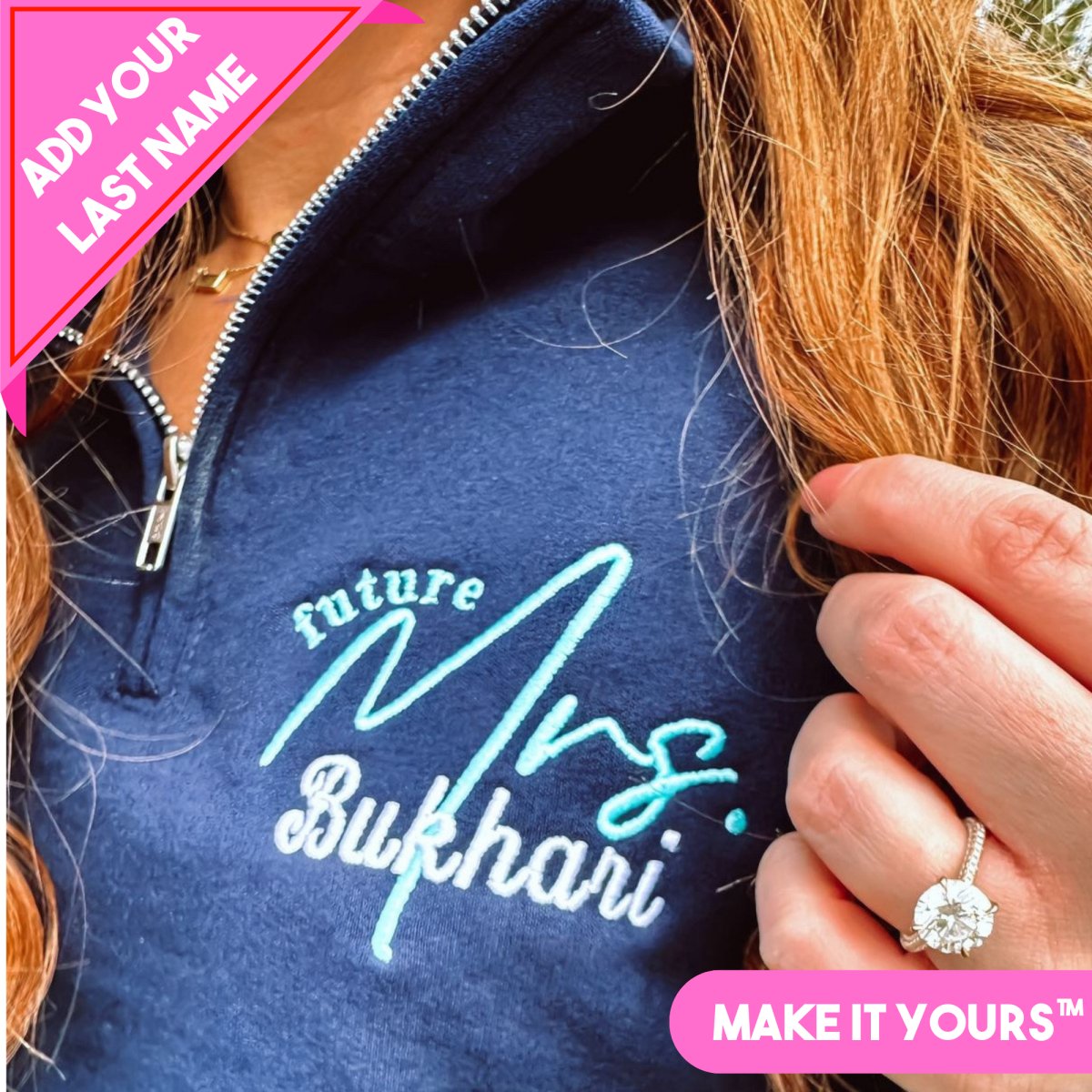 Make It Yours™ 'Mrs./Future Mrs.' Quarter Zip Sweatshirt - United Monograms