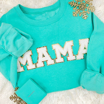 Mama/Mom Letter Patch Crewneck Sweatshirt - United Monograms