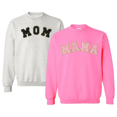 Mama/Mom Letter Patch Crewneck Sweatshirt - United Monograms