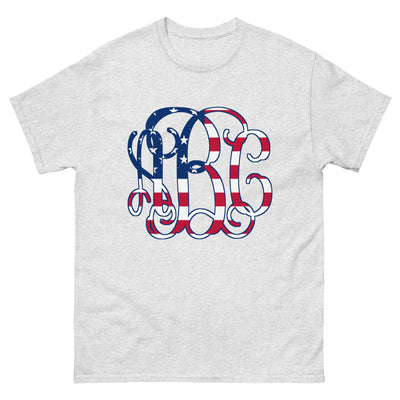 Monogrammed 'Vine American Flag' Big Print Basic T-Shirt