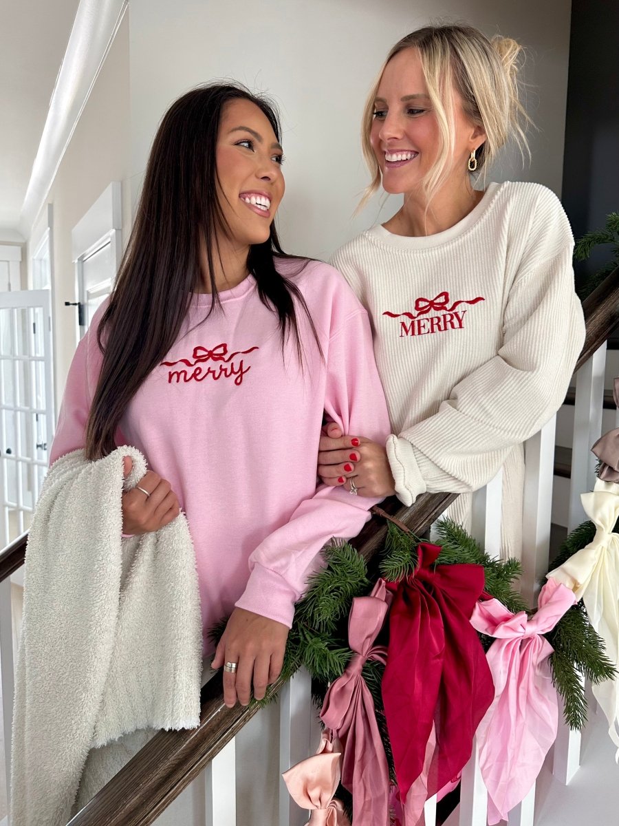 'Merry Bow' Corded Crewneck - United Monograms