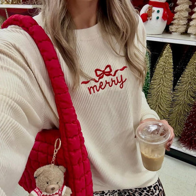 'Merry Bow' Corded Crewneck - United Monograms