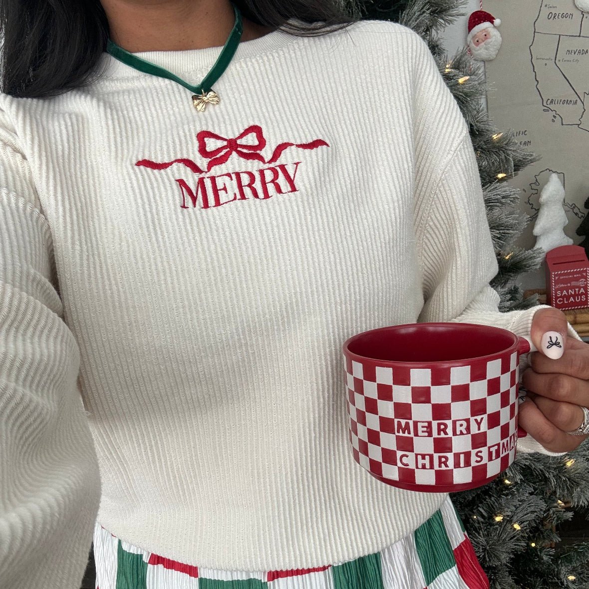 'Merry Bow' Corded Crewneck - United Monograms