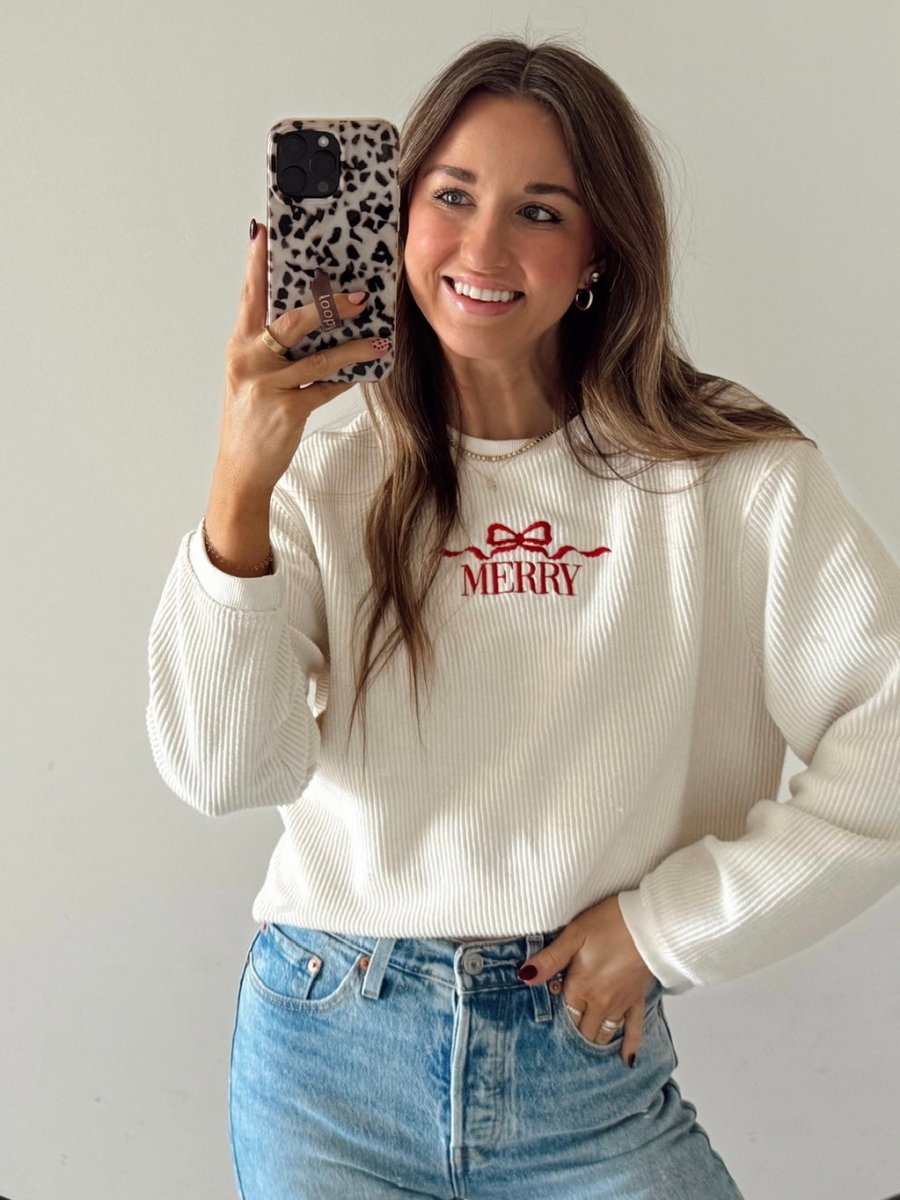 'Merry Bow' Corded Crewneck - United Monograms